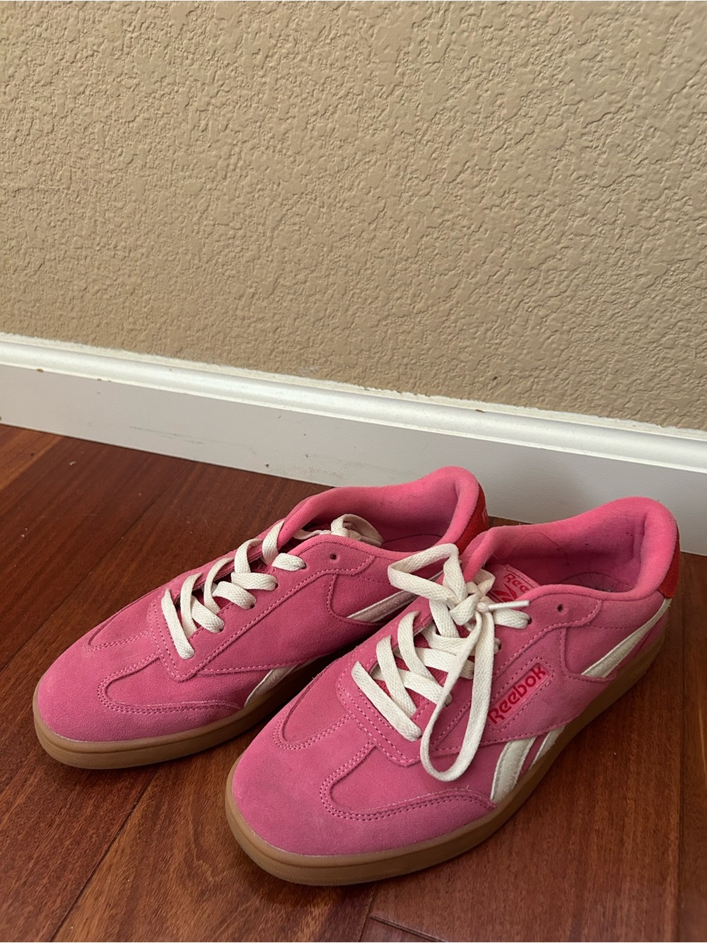 Reebok Pink Suede Low-Top Sneakers with White Accents